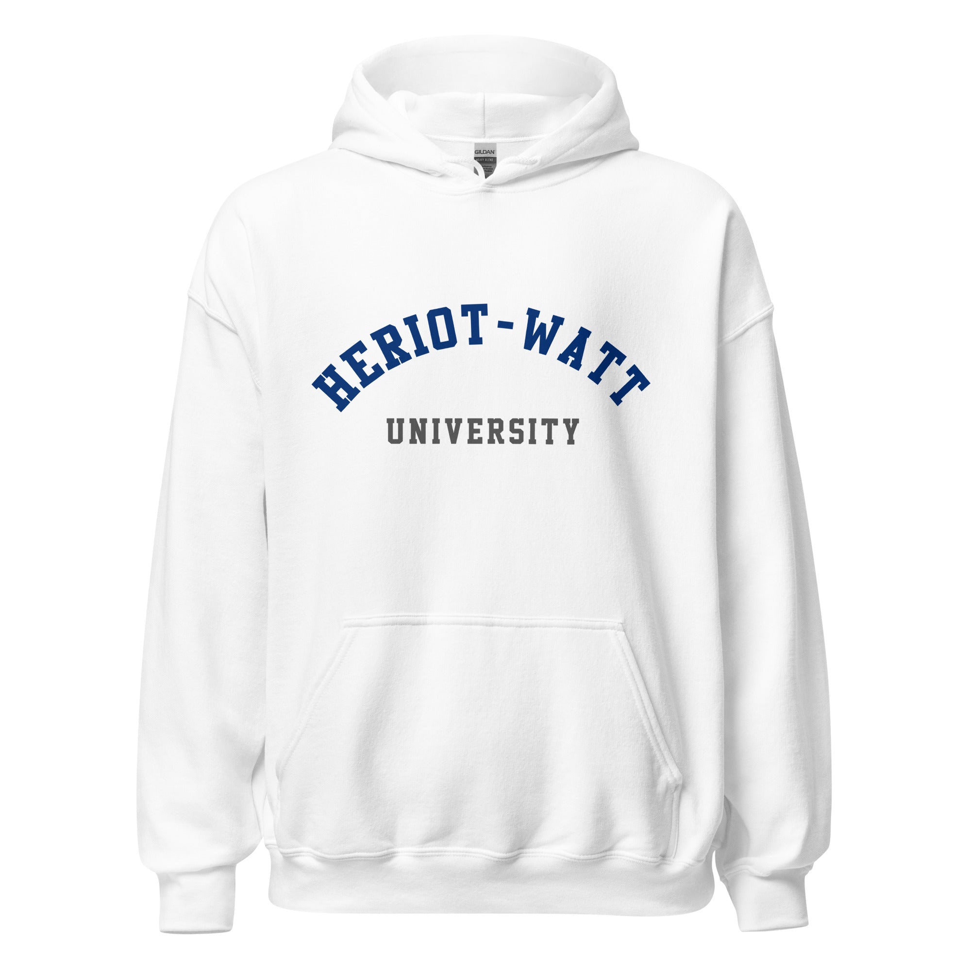 Unisex black hoodie featuring Heriot-Watt University logo printed across the front chest