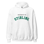 Unisex heather gray hoodie featuring University of Stirling logo printed across the front chest