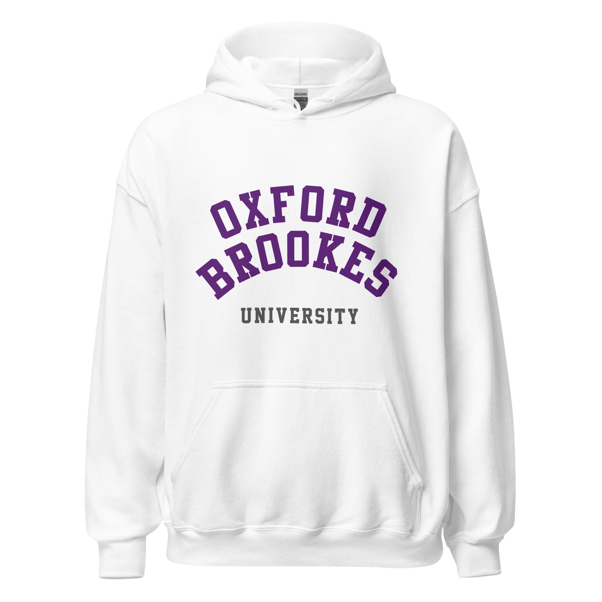 Unisex heather gray hoodie featuring Oxford Brookes University logo printed across the front chest