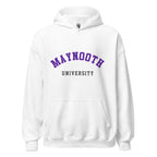 Unisex heather gray hoodie featuring Maynooth University logo printed across the front chest