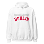 Unisex heather gray hoodie featuring Technological University Dublin logo printed across the front chest