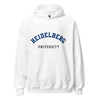Unisex heather gray hoodie featuring Heidelberg University logo printed across the front chest