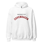 Unisex heather gray hoodie featuring University of Copenhagen logo printed across the front chest