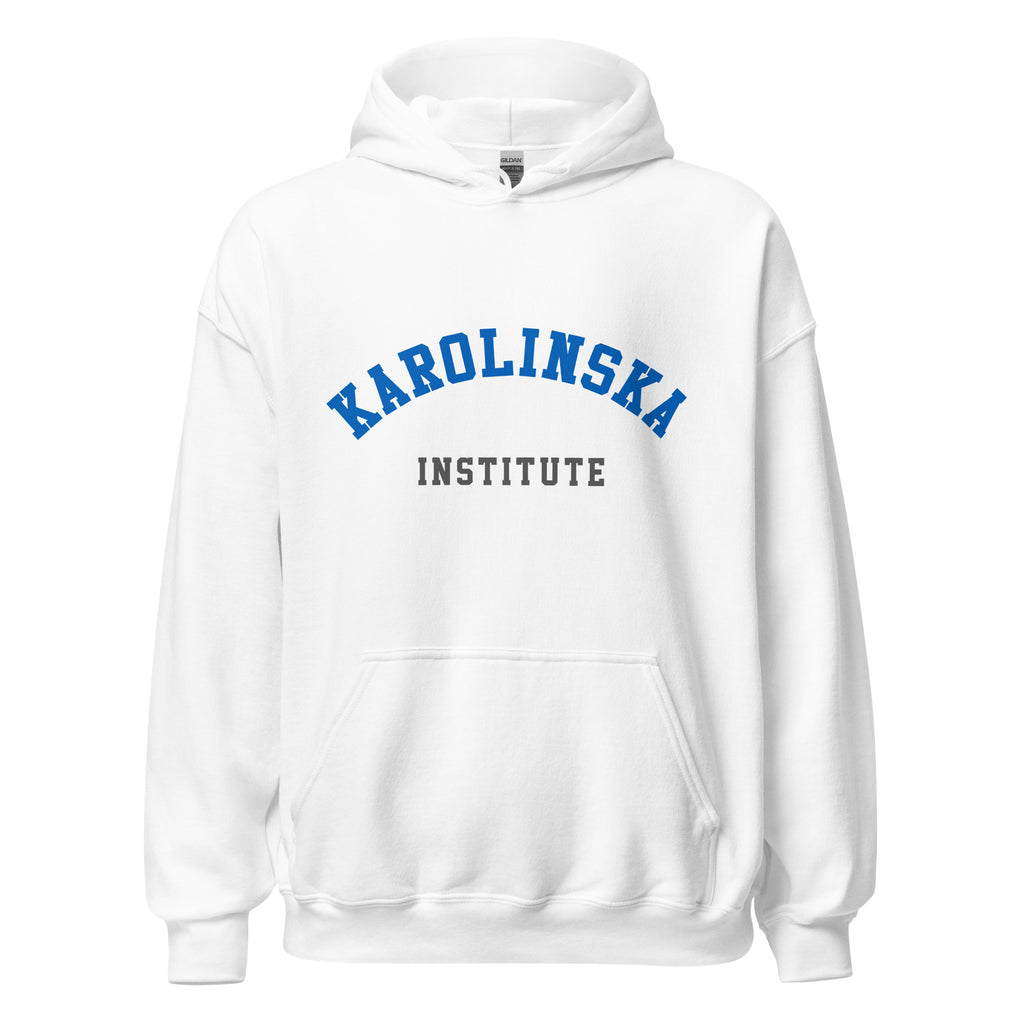 Unisex heather gray hoodie featuring Karolinska Institute logo printed across the front chest