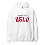 Unisex heather gray hoodie featuring University of Oslo logo printed across the front chest