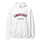 Unisex heather gray hoodie featuring Amherst College logo printed across the front chest