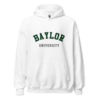 Unisex heather gray hoodie featuring Baylor University logo printed across the front chest