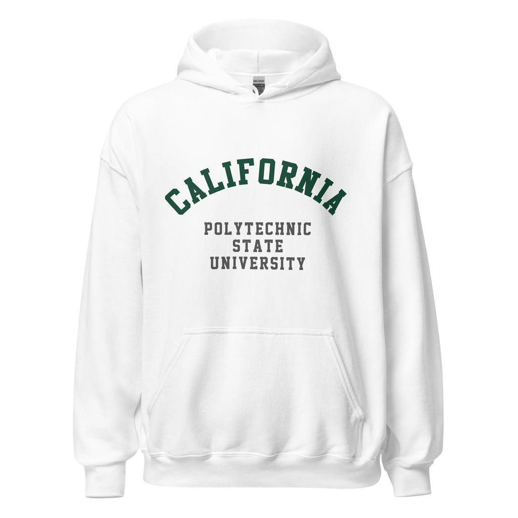 Unisex heather gray hoodie featuring California Polytechnic State University logo printed across the front chest