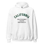Unisex heather gray hoodie featuring California Polytechnic State University logo printed across the front chest