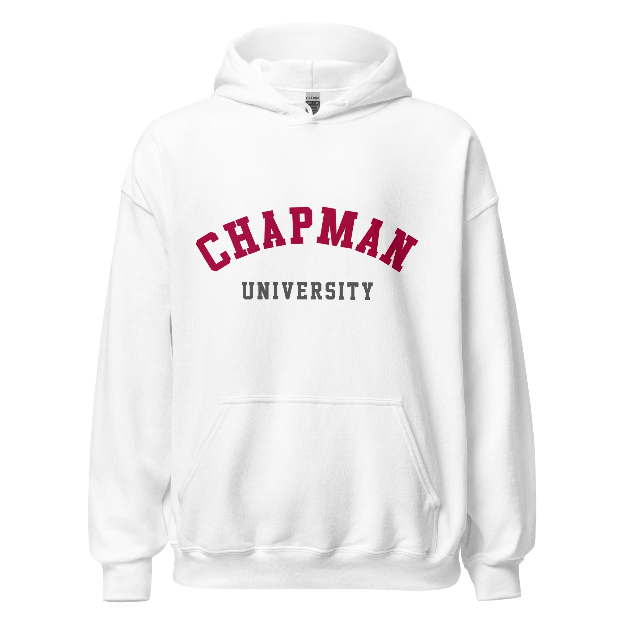 Unisex heather gray hoodie featuring Chapman University logo printed across the front chest