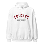 Unisex heather gray hoodie featuring Colgate University logo printed across the front chest