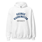 Unisex heather gray hoodie featuring George Washington University logo printed across the front chest