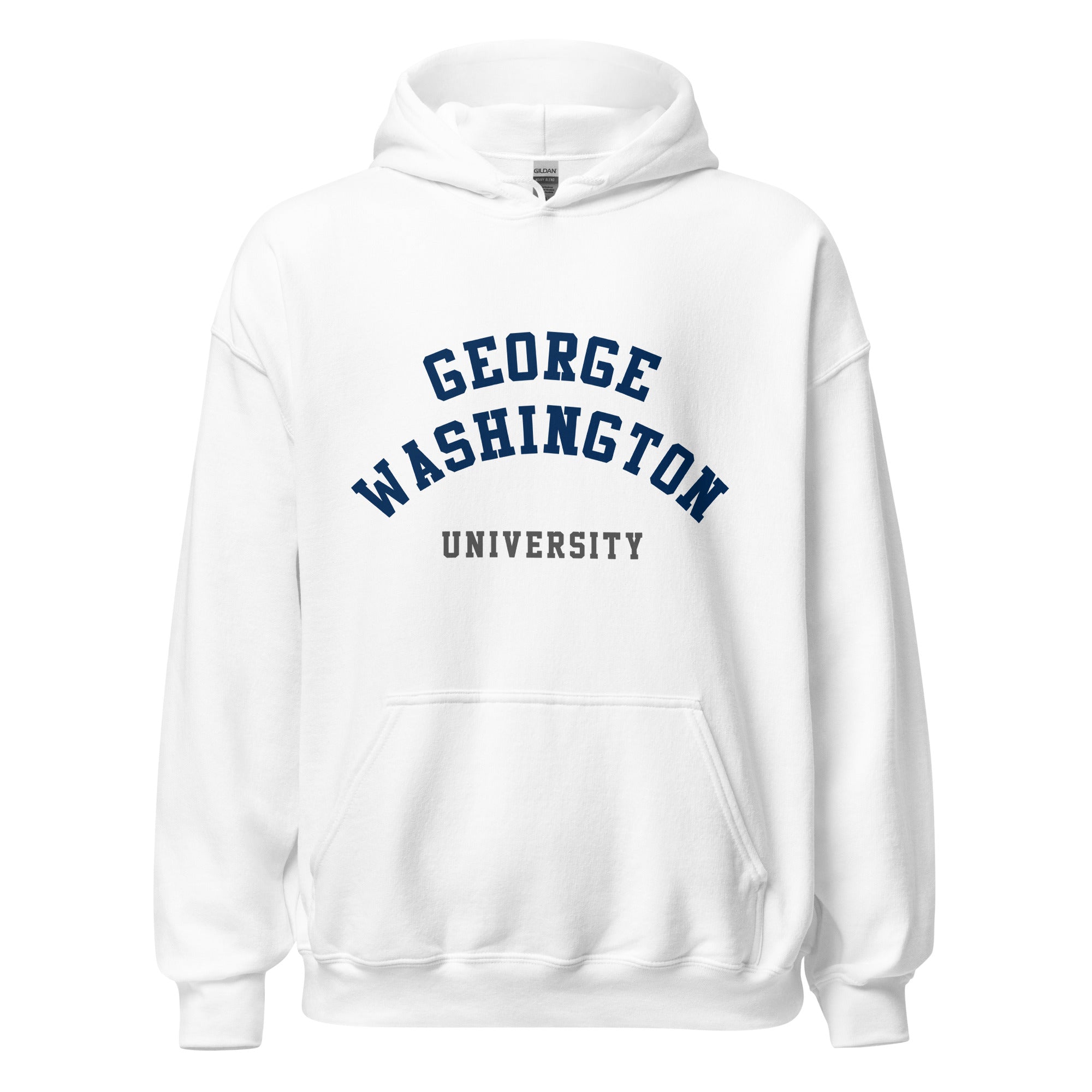 Unisex heather gray hoodie featuring George Washington University logo printed across the front chest