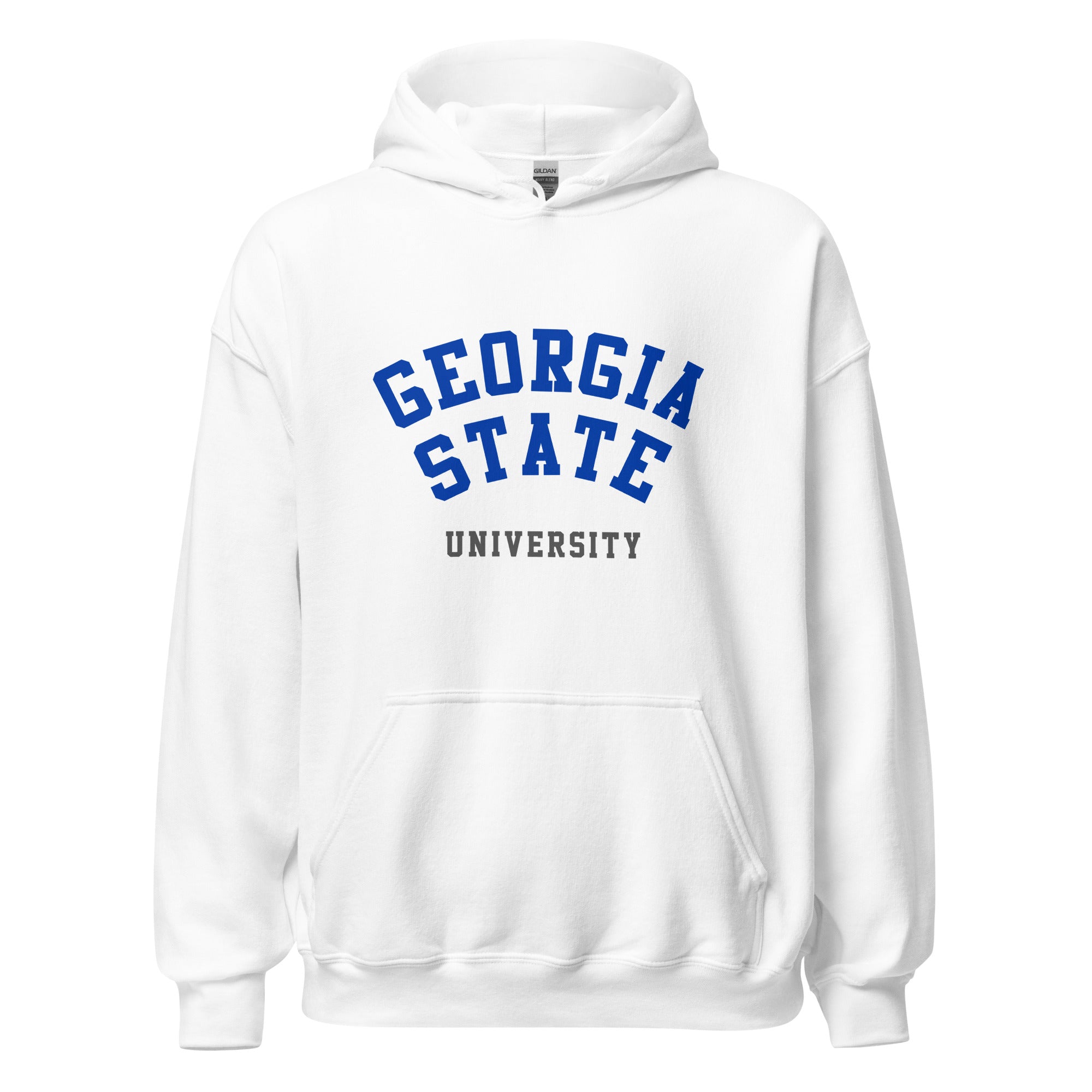 Unisex heather gray hoodie featuring Georgia State University logo printed across the front chest