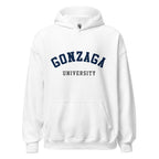 Unisex heather gray hoodie featuring Gonzaga University logo printed across the front chest