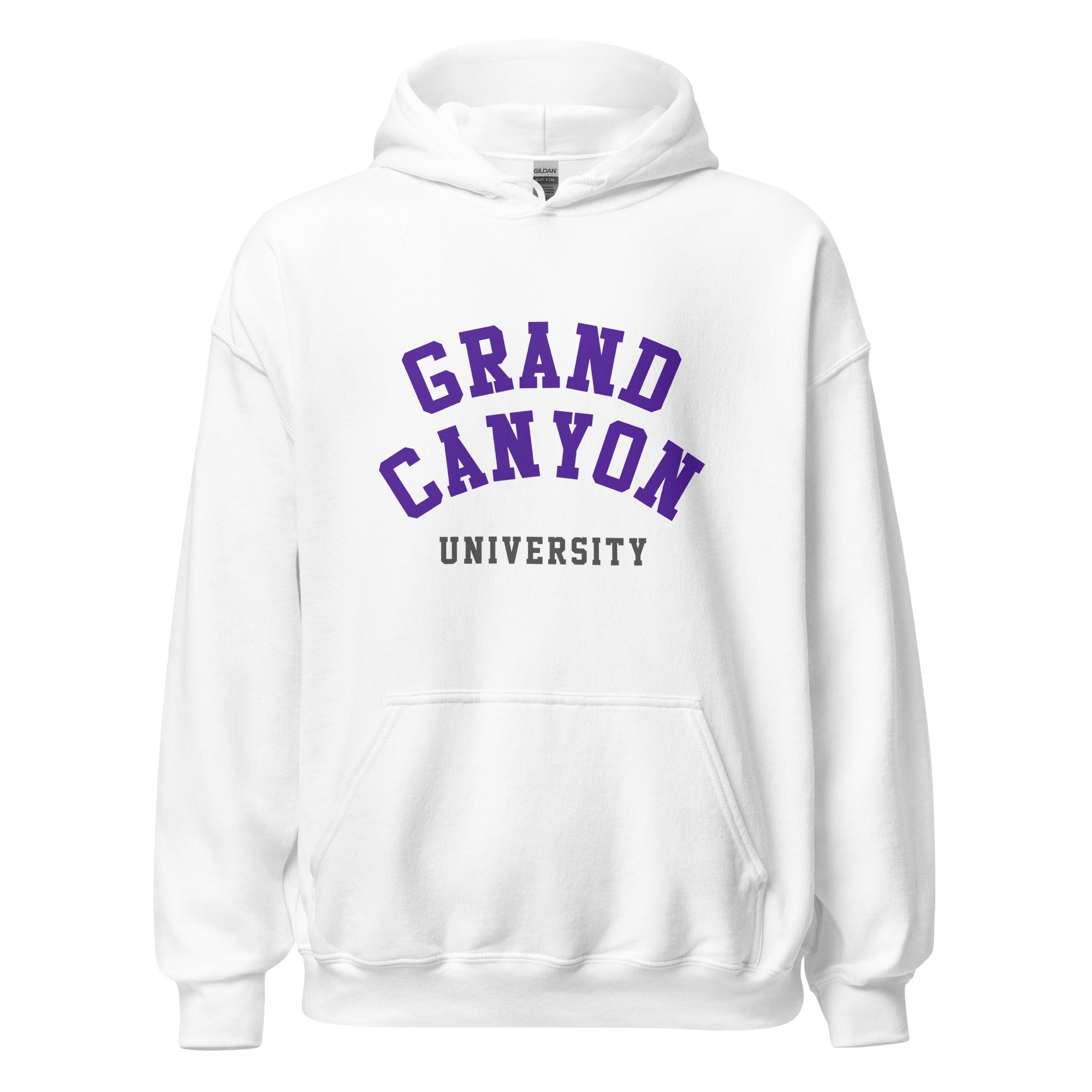 Unisex heather gray hoodie featuring Grand Canyon University logo printed across the front chest