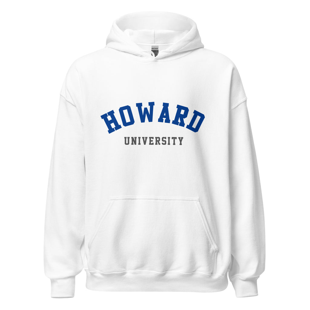 Unisex heather gray hoodie featuring Howard University logo printed across the front chest