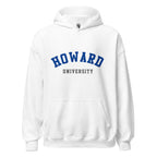 Unisex heather gray hoodie featuring Howard University logo printed across the front chest