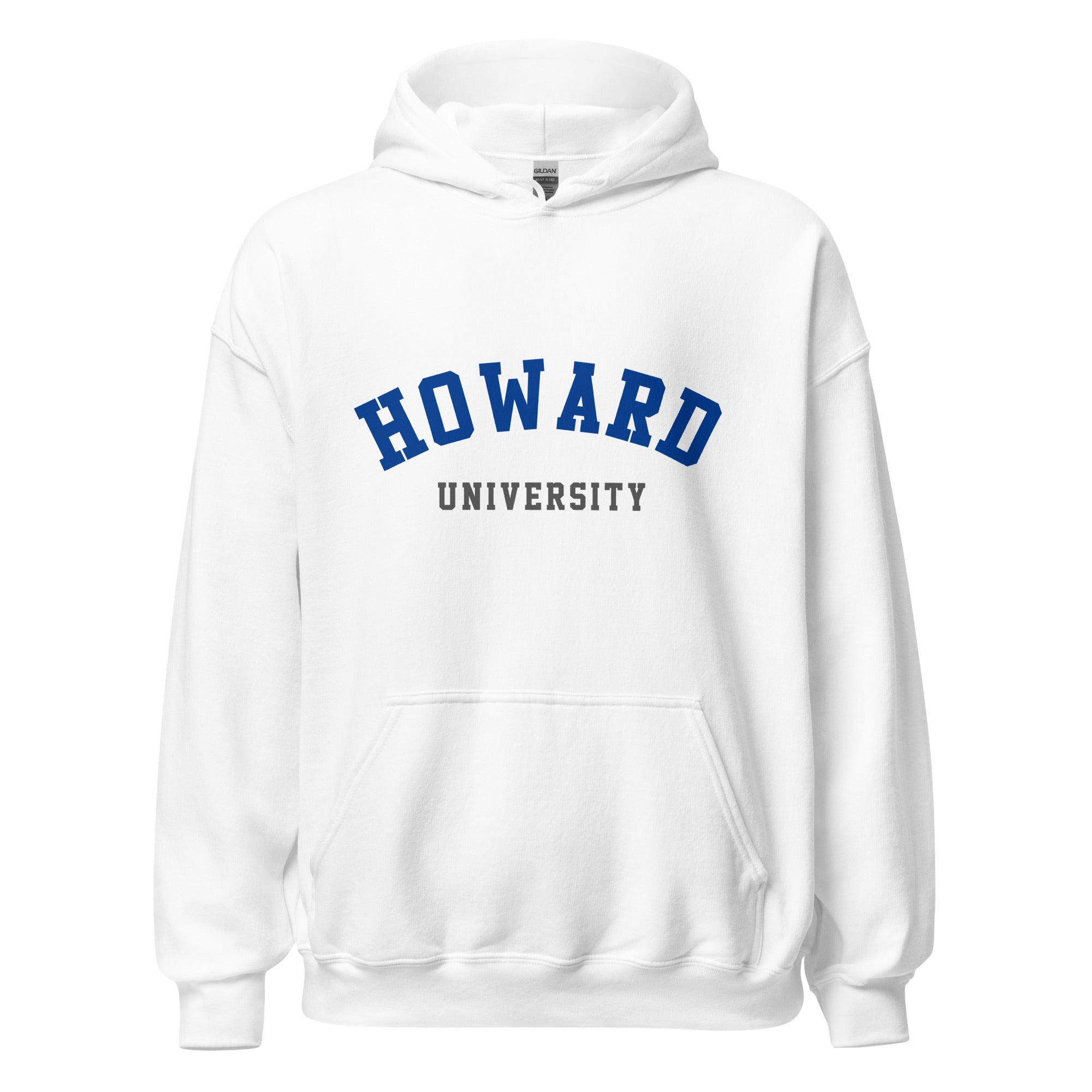 Unisex heather gray hoodie featuring Howard University logo printed across the front chest