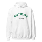 Unisex heather gray hoodie featuring Dartmouth College logo printed across the front chest
