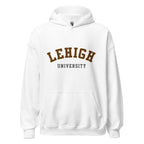 Unisex heather gray hoodie featuring Lehigh University logo printed across the front chest