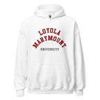 Unisex heather gray hoodie featuring Loyola Marymount University logo printed across the front chest