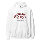 Unisex heather gray hoodie featuring Mississippi State University logo printed across the front chest
