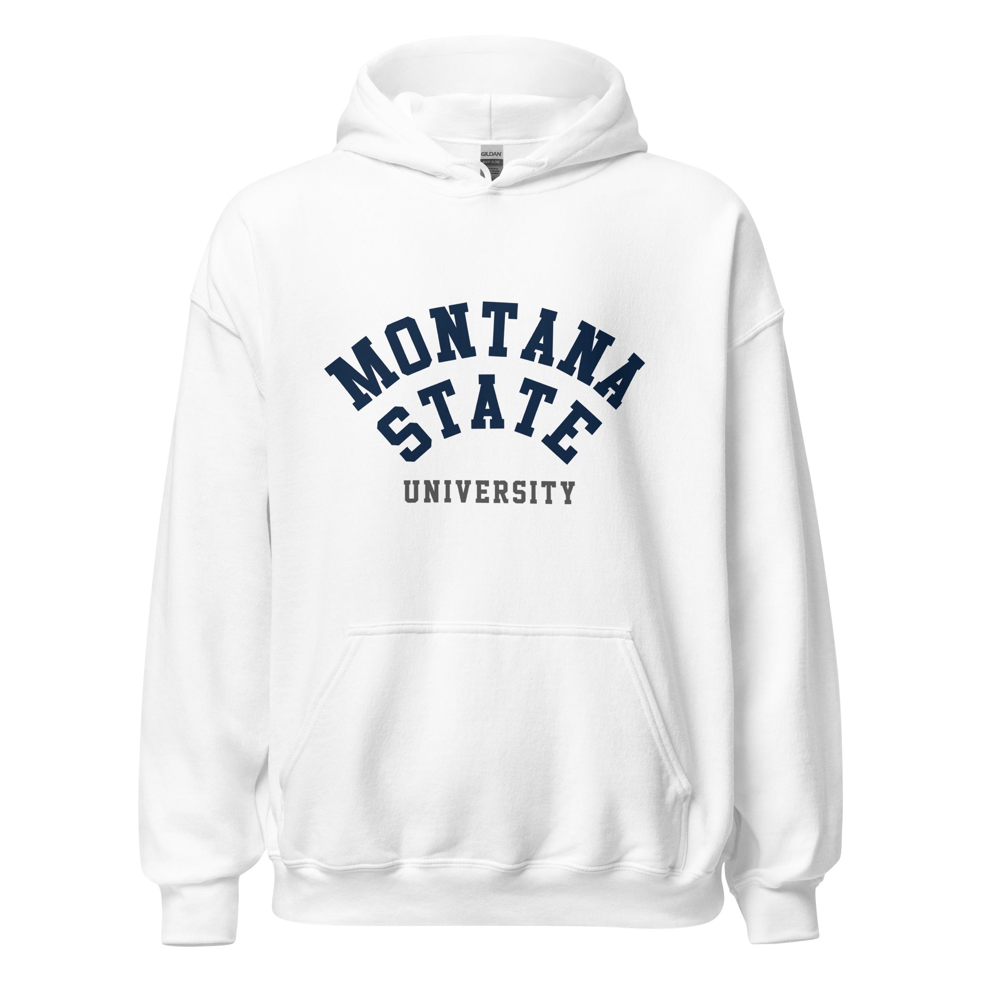 Unisex heather gray hoodie featuring Montana State University logo printed across the front chest