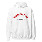 Unisex heather gray hoodie featuring Northeastern University logo printed across the front chest