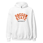 Unisex heather gray hoodie featuring Oregon State University logo printed across the front chest