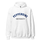 Unisex heather gray hoodie featuring Pepperdine University logo printed across the front chest