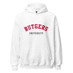 Unisex heather gray hoodie featuring Rutgers University logo printed across the front chest
