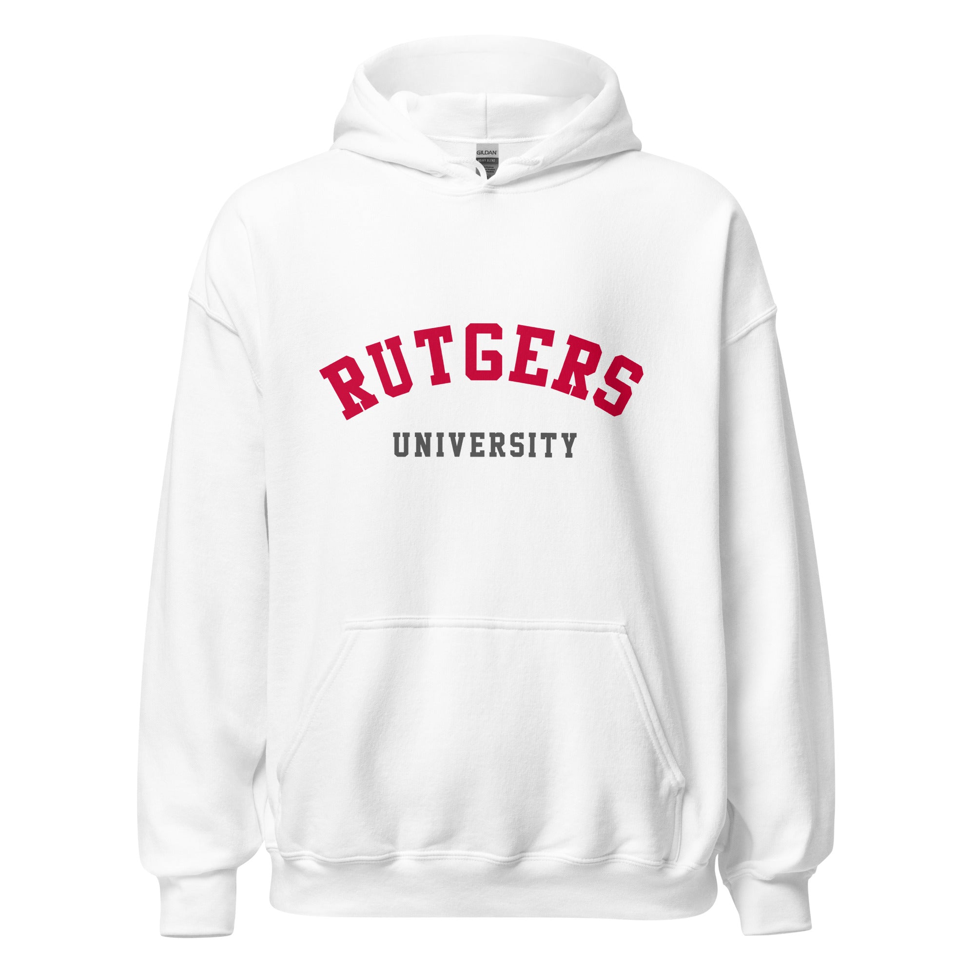 Unisex heather gray hoodie featuring Rutgers University logo printed across the front chest