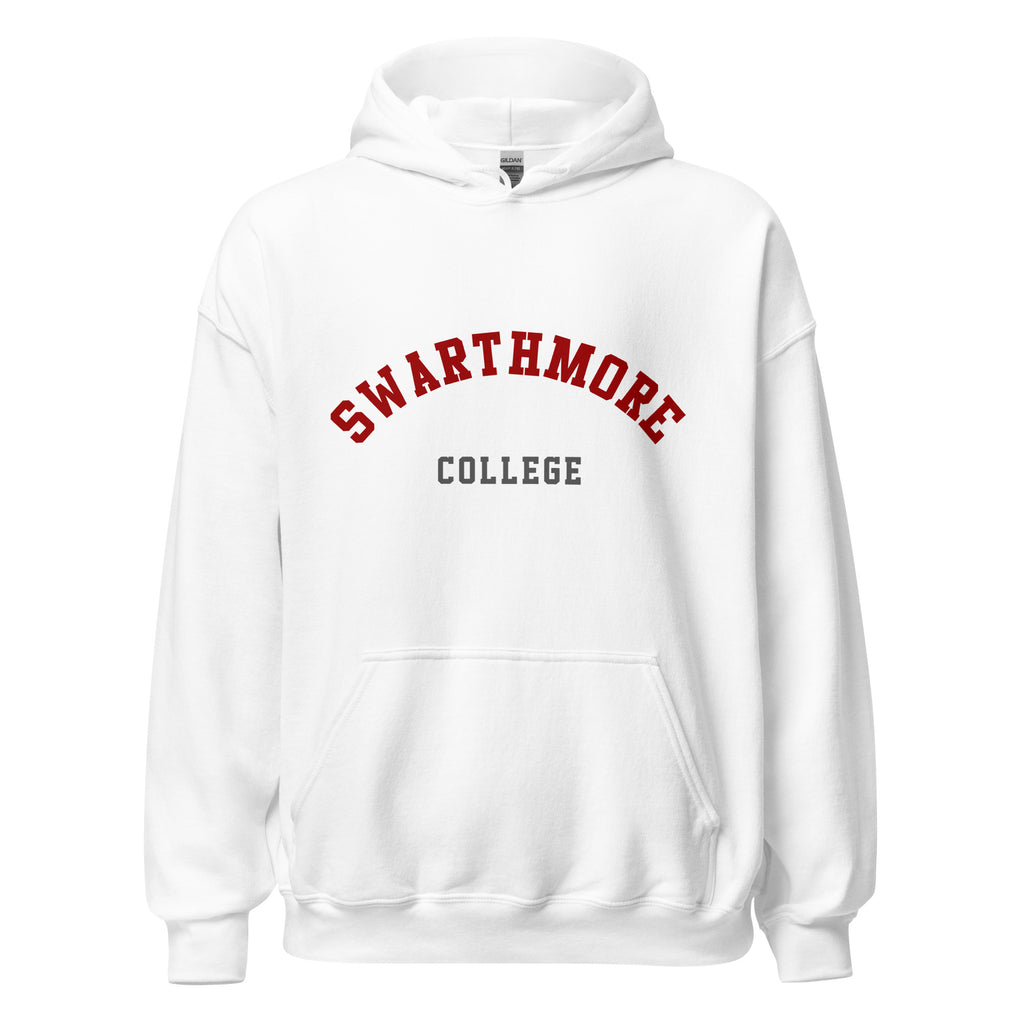 Unisex heather gray hoodie featuring Swarthmore College logo printed across the front chest