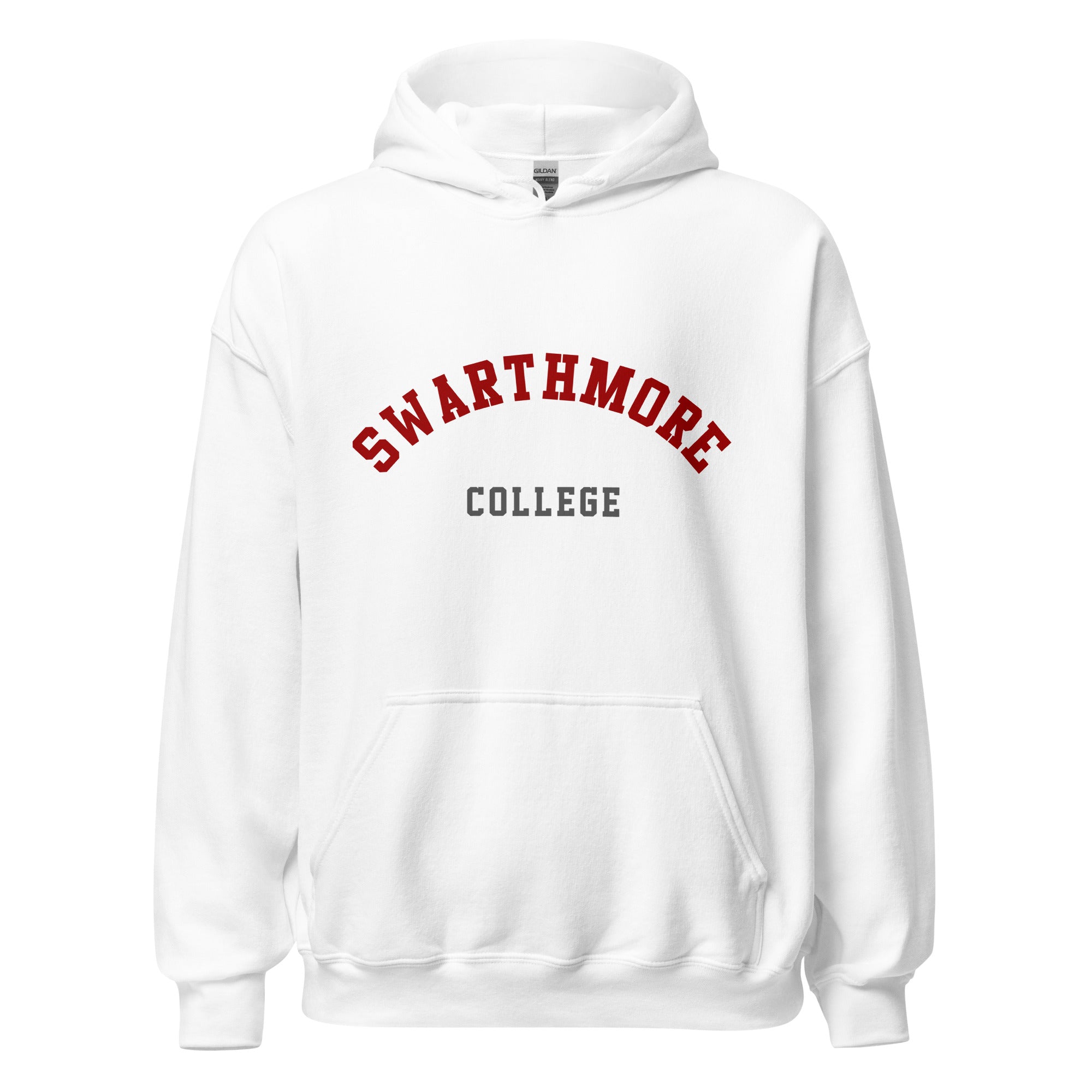 Unisex heather gray hoodie featuring Swarthmore College logo printed across the front chest