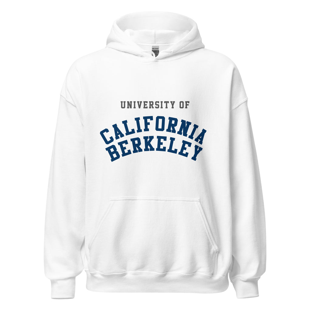 Unisex heather gray hoodie featuring UC Berkeley logo printed across the front chest
