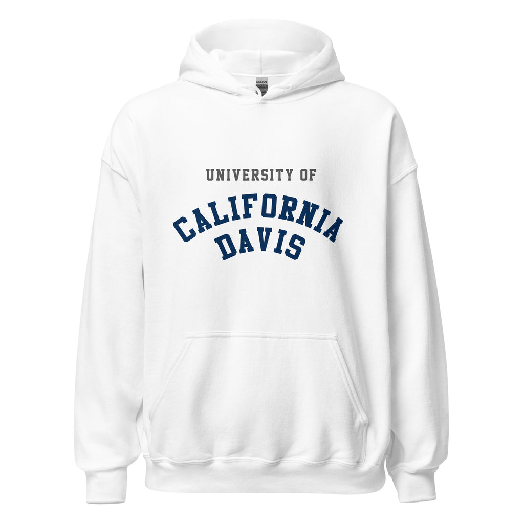 Unisex heather gray hoodie featuring UC Davis logo printed across the front chest