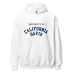 Unisex heather gray hoodie featuring UC Davis logo printed across the front chest