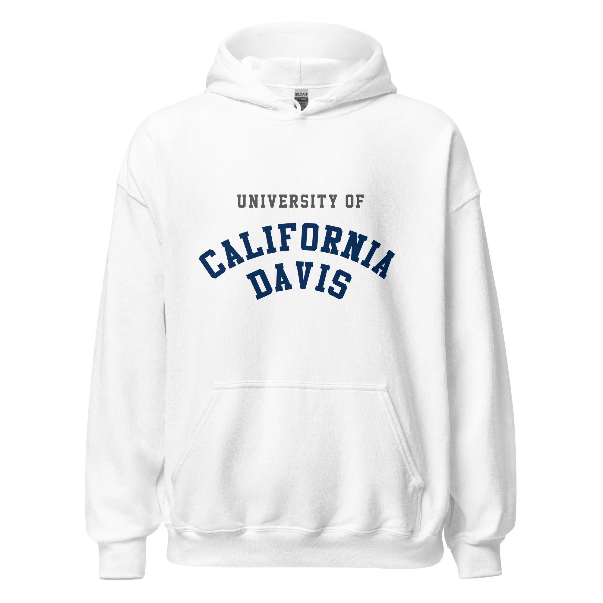 Unisex heather gray hoodie featuring UC Davis logo printed across the front chest