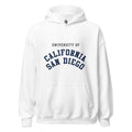 Unisex heather gray hoodie featuring UC San Diego logo printed across the front chest