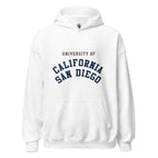 Unisex heather gray hoodie featuring UC San Diego logo printed across the front chest
