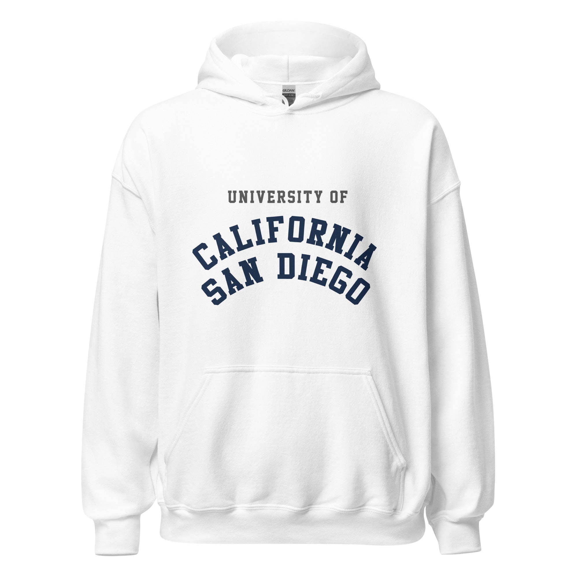 Unisex heather gray hoodie featuring UC San Diego logo printed across the front chest