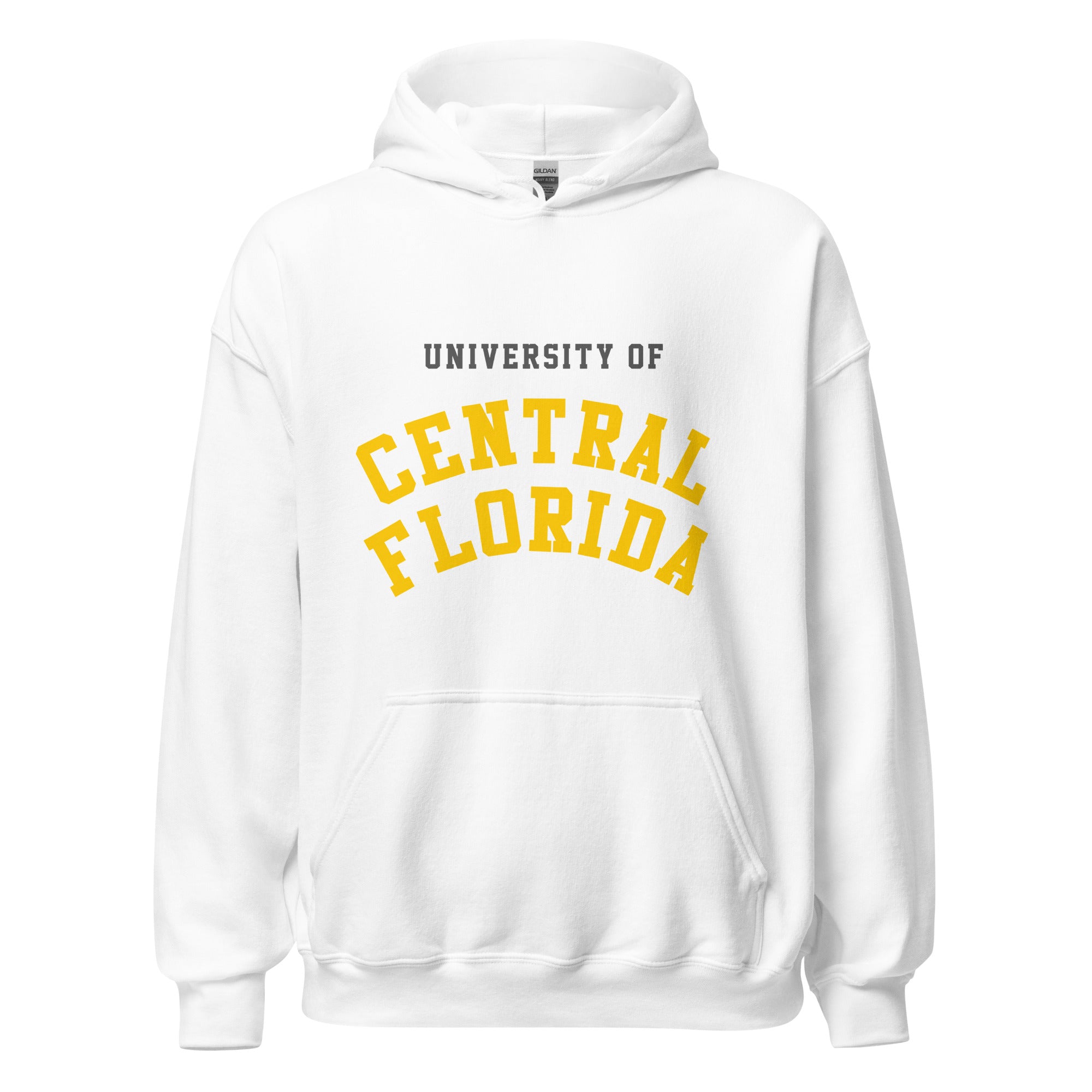 Unisex black hoodie featuring University of Central Florida logo printed across the front chest