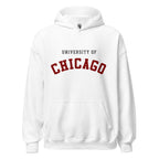 Unisex heather gray hoodie featuring University of Chicago logo printed across the front chest