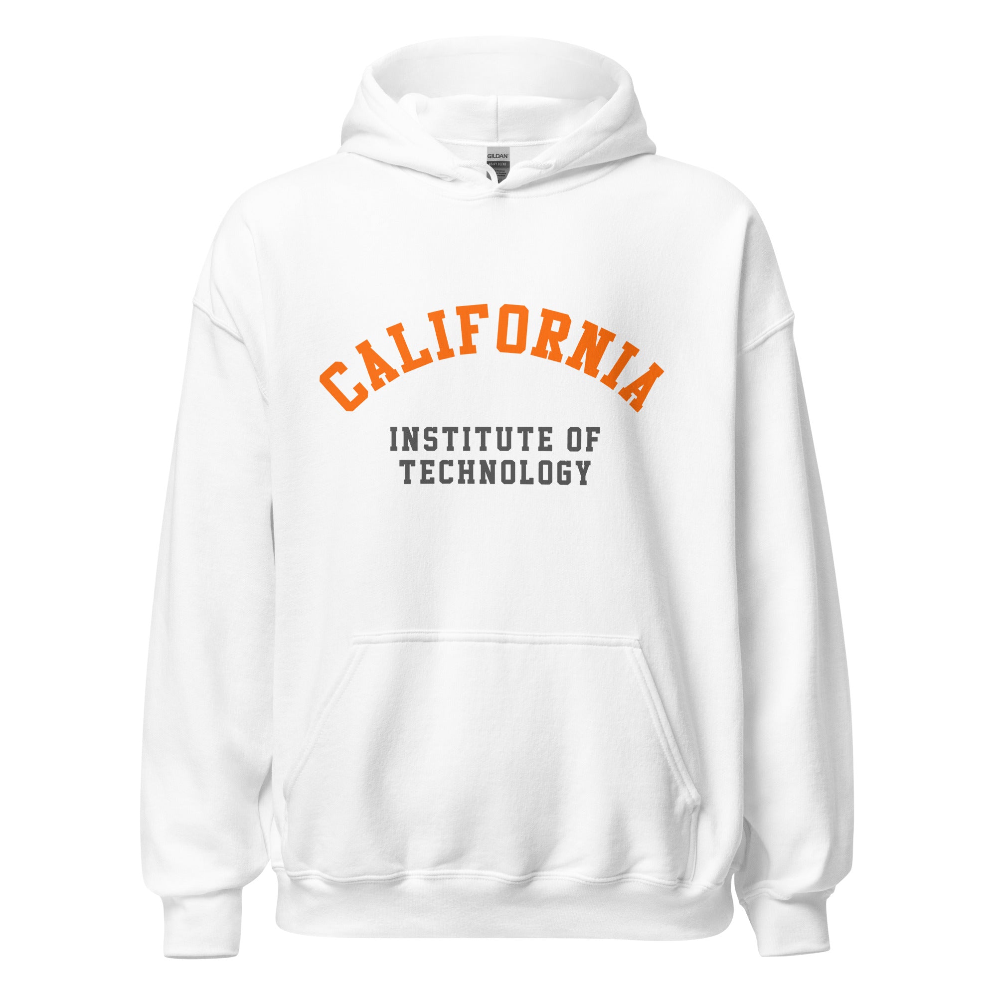 Unisex heather gray hoodie featuring Caltech logo printed across the front chest