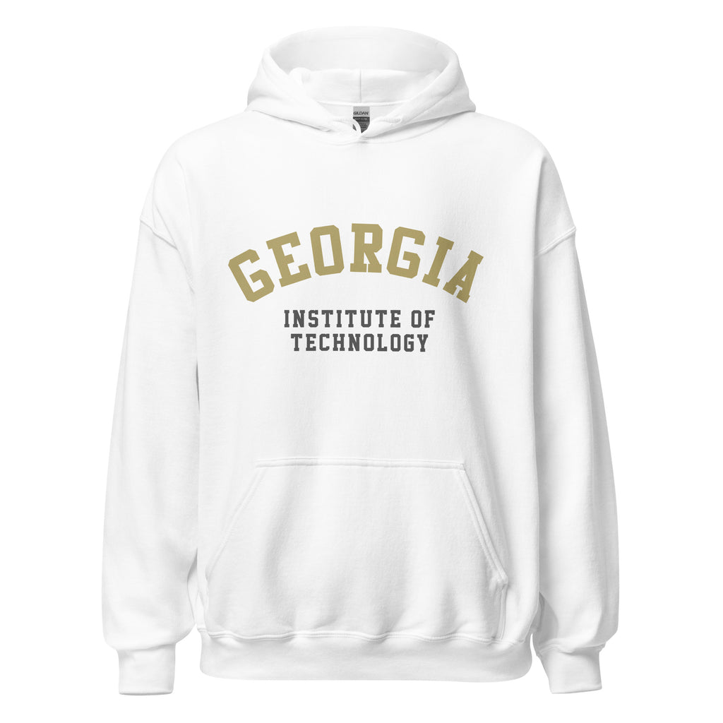 Unisex heather gray hoodie featuring Georgia Tech logo printed across the front chest
