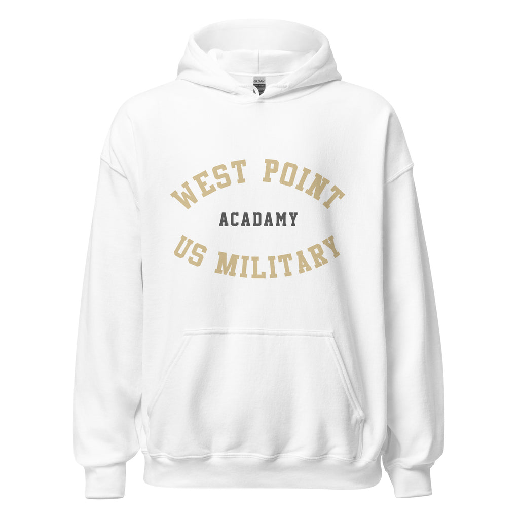 Unisex black hoodie featuring West Point logo printed across the front chest