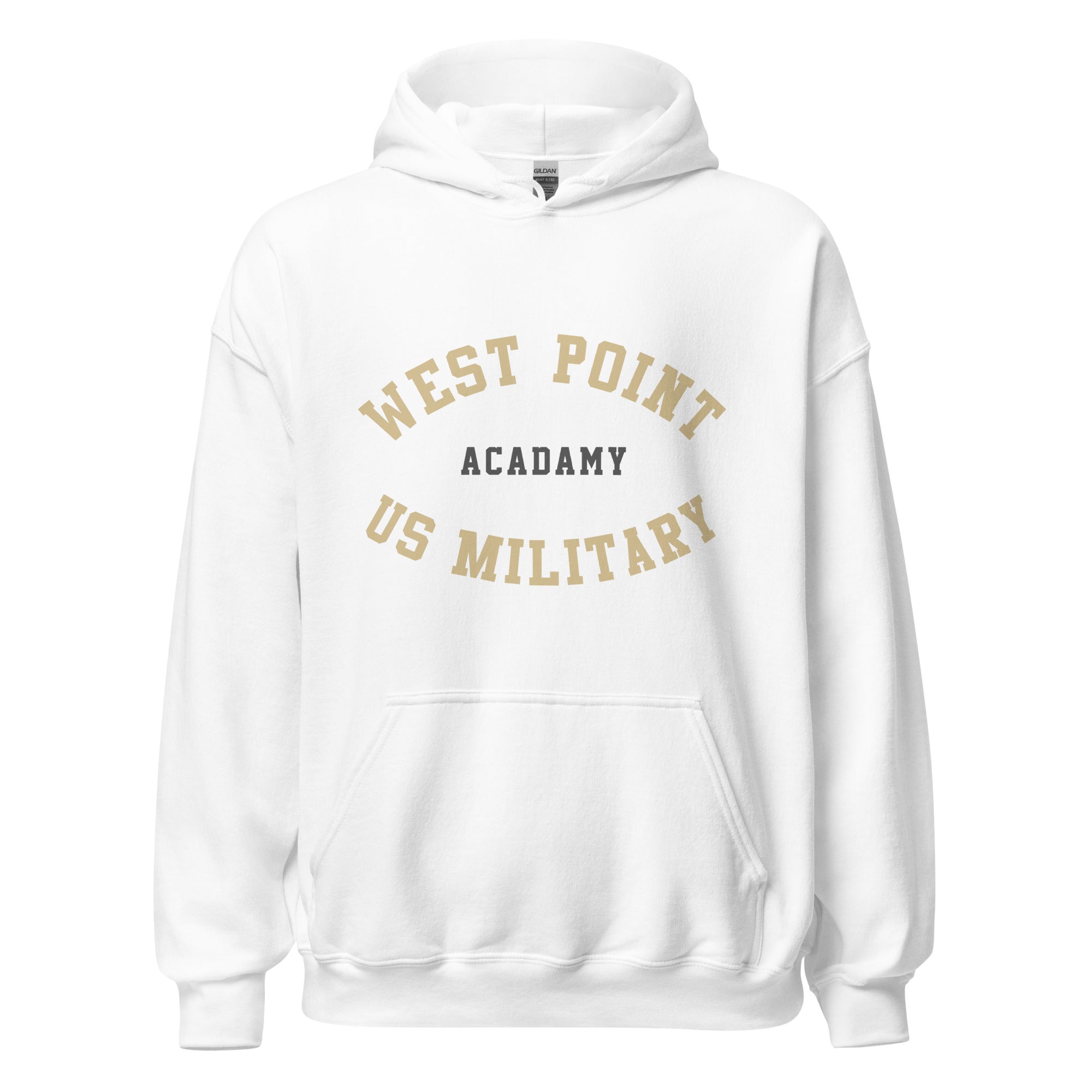 Unisex black hoodie featuring West Point logo printed across the front chest