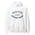 Unisex heather gray hoodie featuring US Merchant Marine Academy logo printed across the front chest