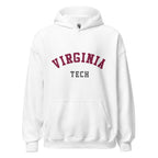 Unisex heather gray hoodie featuring Virginia Tech logo printed across the front chest
